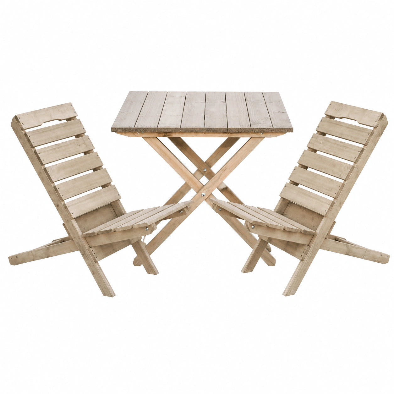 Gartenmöbel Set: Klappbarer Tisch und 2 Stühle aus Naturholz für Balkon und Terrasse