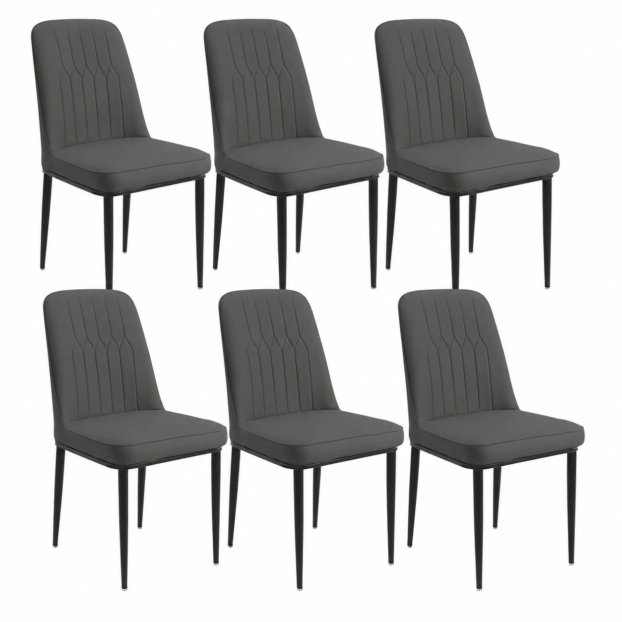 Esszimmerstühle 6er Set, Kunstleder Polster, Metallfüße, Modernes Design, Grau