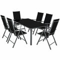 Aluminium Sitzgruppe mit Klappstühlen und Glastisch, 7-teiliges Gartenmöbel-Set, wetterfest, anthrazit