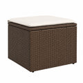 Gartenhocker aus Poly Rattan mit abnehmbaren Kissen und Stahlrahmen, Braun