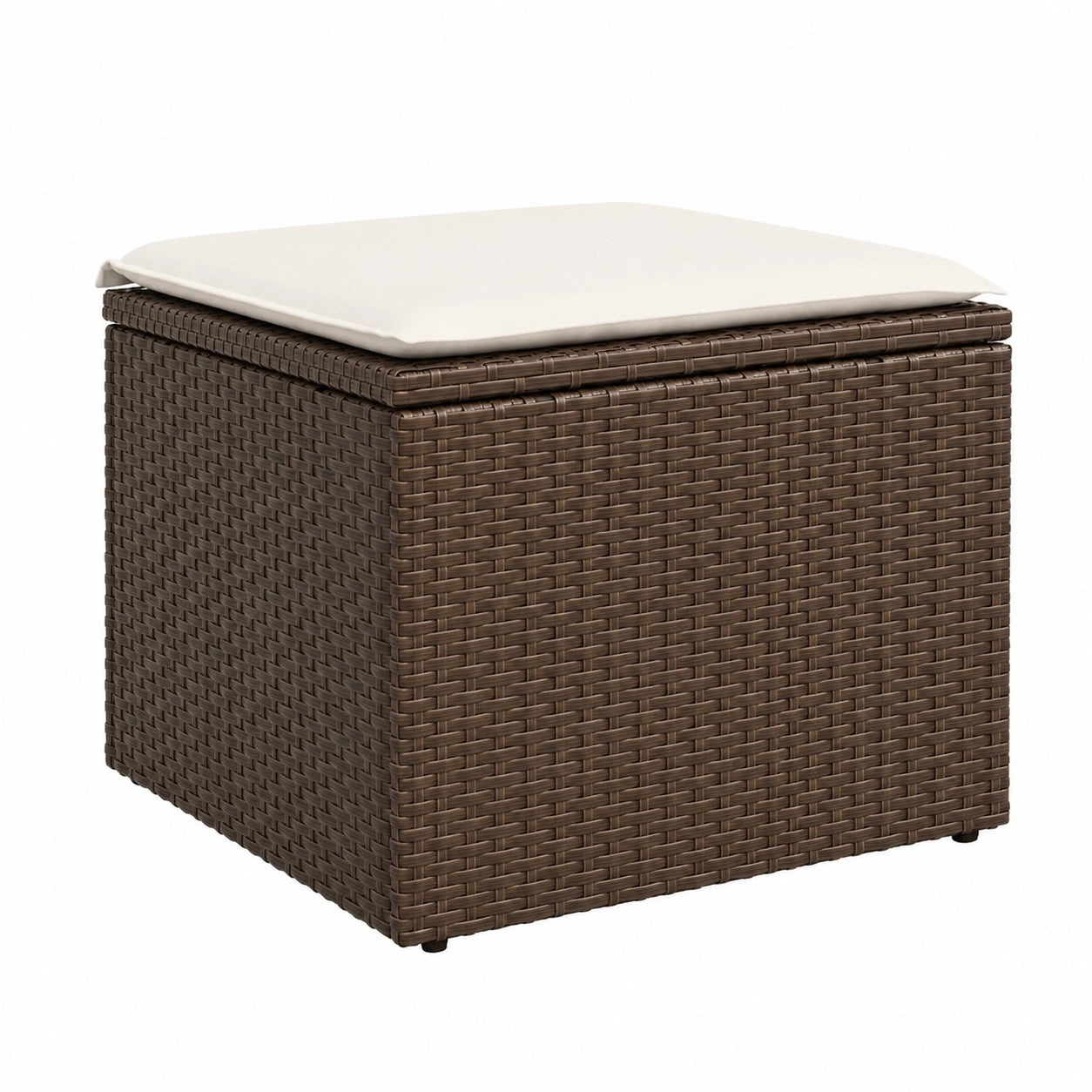 Gartenhocker aus Poly Rattan mit abnehmbaren Kissen und Stahlrahmen, Braun
