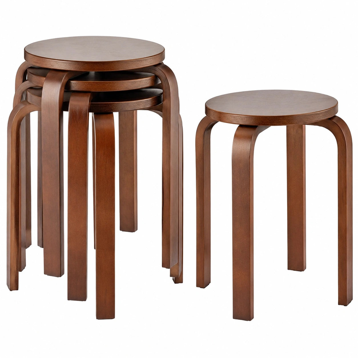 Esszimmerhocker aus Massivholz, 4er Set, stapelbar mit rutschfesten Pads, robuste Hocker für Küche, Klassenzimmer und Zuhause, Braun