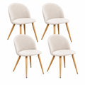 4er-Set Skandinavische Esszimmerstühle Beige Fleece mit Eichenoptik