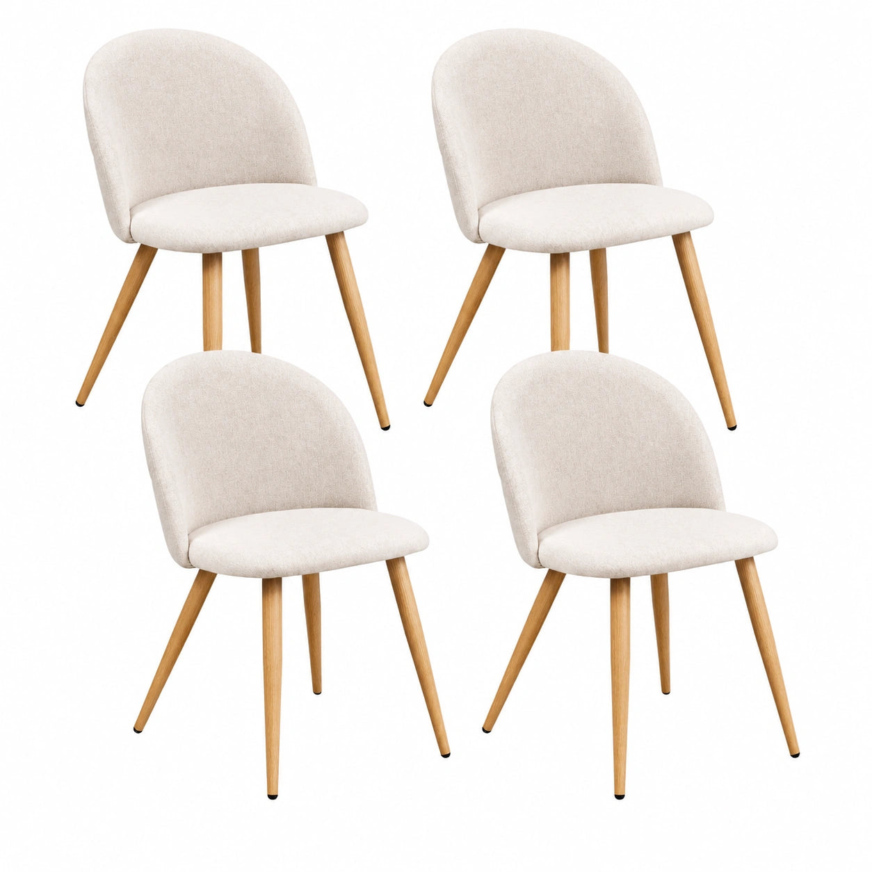 4er-Set Skandinavische Esszimmerstühle Beige Fleece mit Eichenoptik