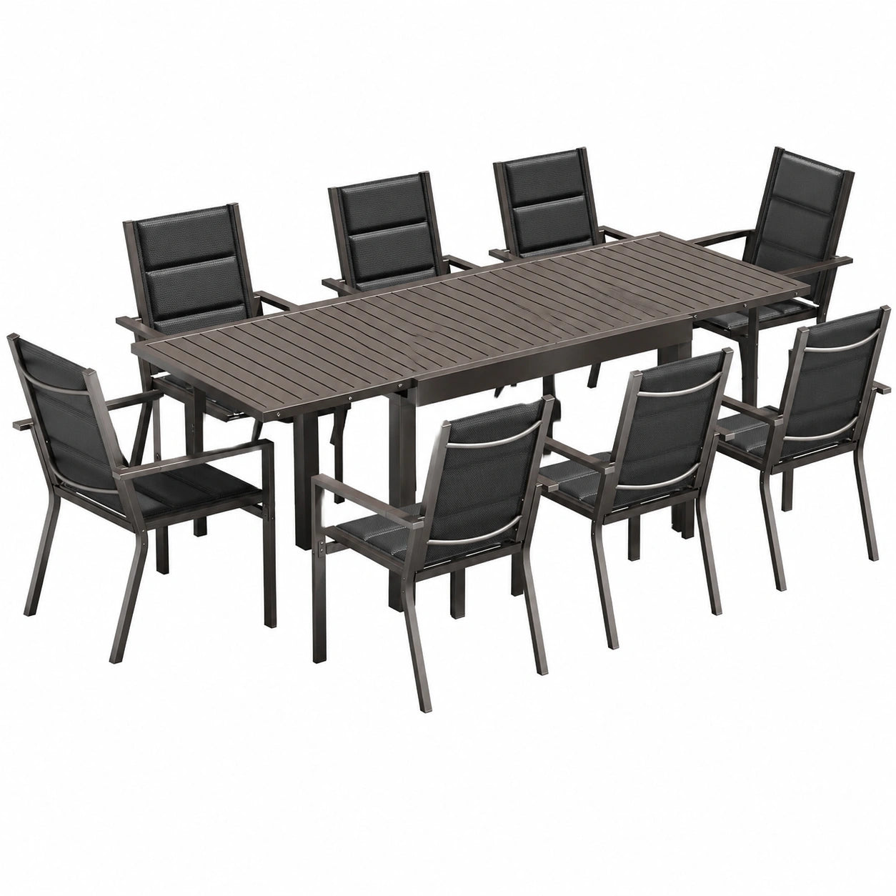 Devoko 8-Personen Gartenmöbel Set: 8 Stapelstühle & Erweiterbarer Tisch, Aluminium Balkonmöbel, Braun