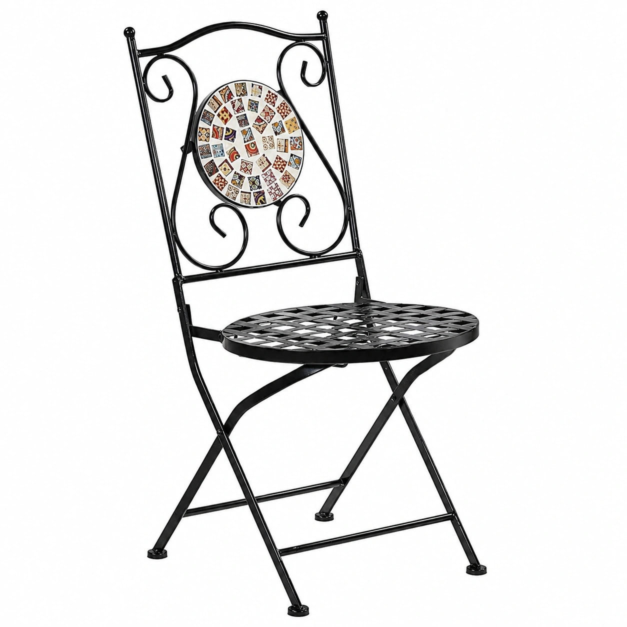 Klappbare Gartenstühle 2er Set Metall Schwarz mit Mosaikmuster Casario