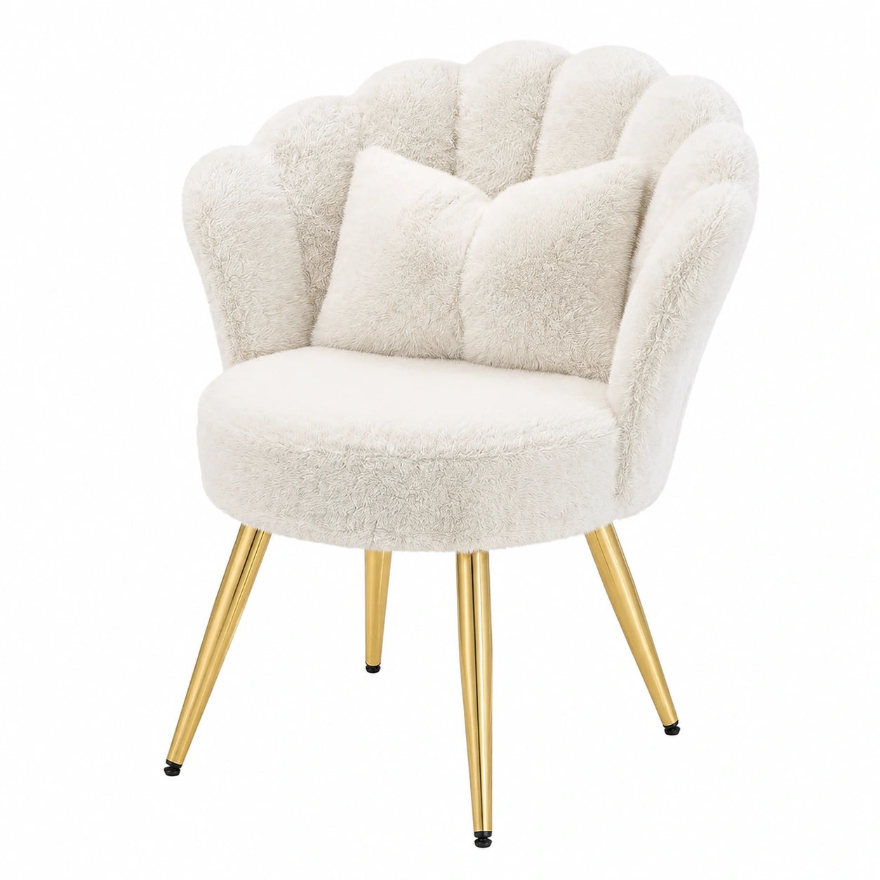 Eleganter Stuhl aus Samt mit Rücken- und Armlehnen für Esszimmer oder Schminktisch, Polstersessel mit Kissen, Weiß
