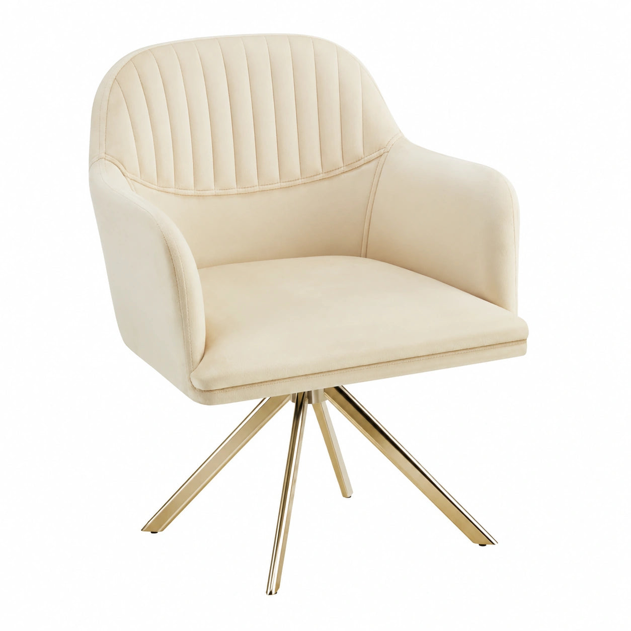tectake® Drehbarer Esszimmerstuhl Set, Ergonomische Samtstühle mit Armlehne, Creme/Gold, 4er Set