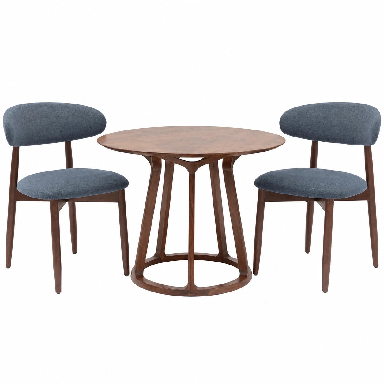 Esszimmerstühle Set aus Stoff mit Holzbeinen, 2 Stück, Blau, für Küche und Restaurant