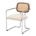 2er Set Esszimmerstühle, Retro-Design mit Rattanlehne und Kunstfellpolster, Metallrahmen, ideal für Esszimmer, Wohnzimmer, Küche und Schlafzimmer, Weiß