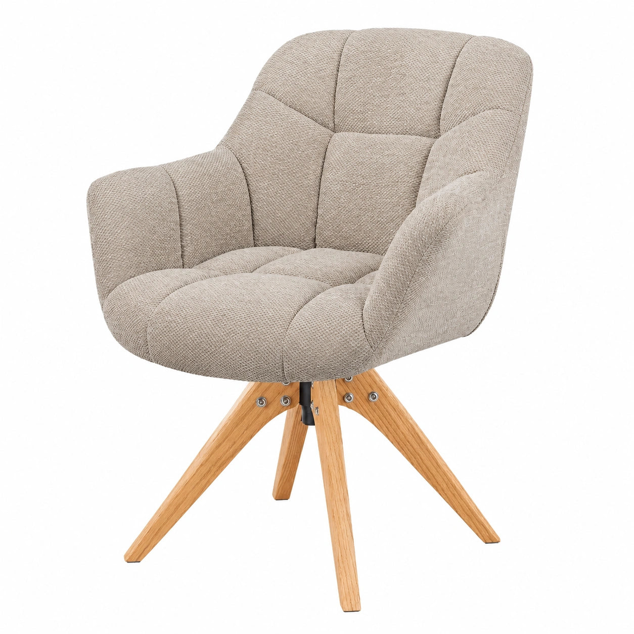 DUBI Esszimmerstühle Set – 2 Stk., 360° drehbar, hoher Komfort, belastbar bis 150 kg, robustes Gewebe in Greige, geöltes Eiche-Gestell