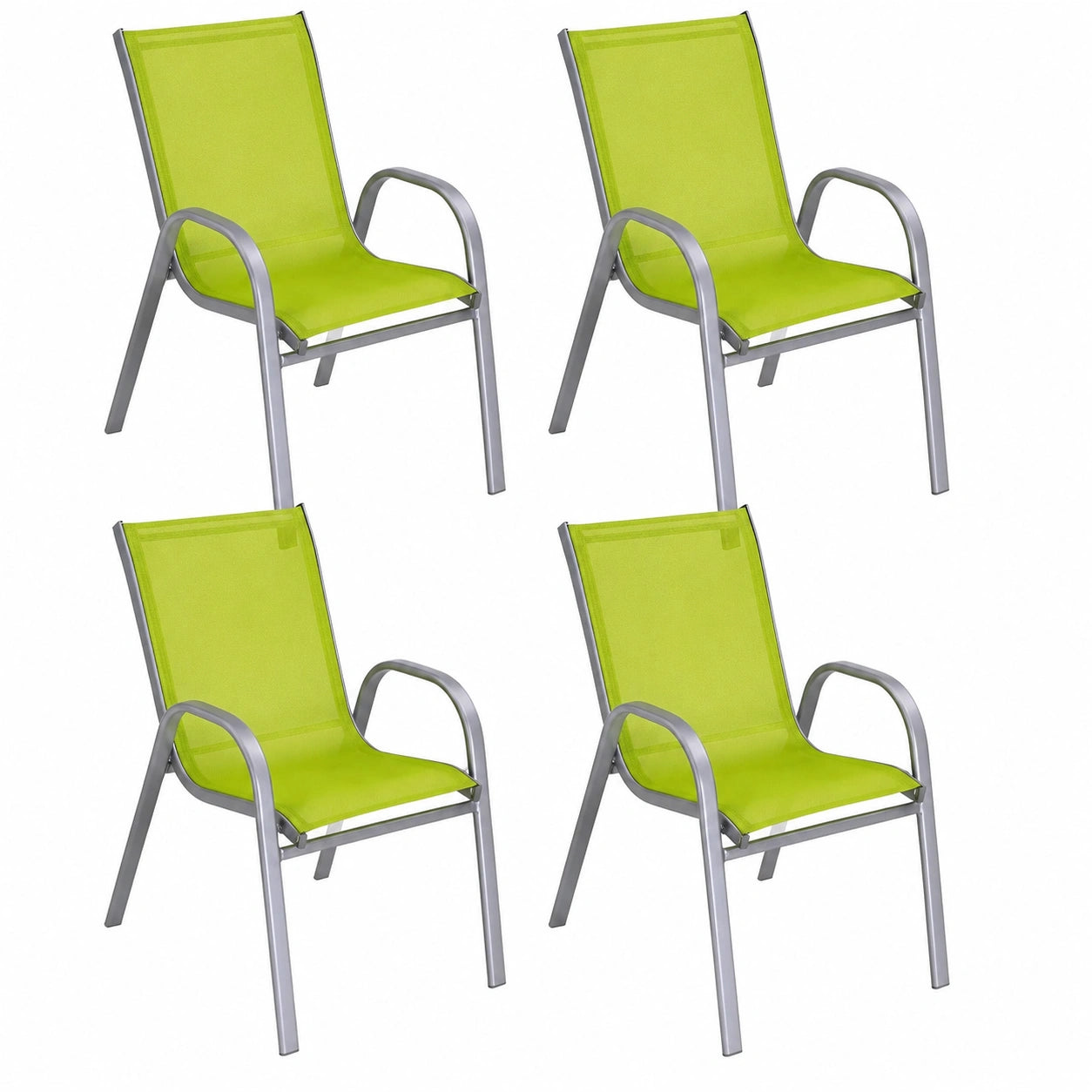 Robuster Kinderstuhl aus Metall für den Garten, 4er Set in Grün