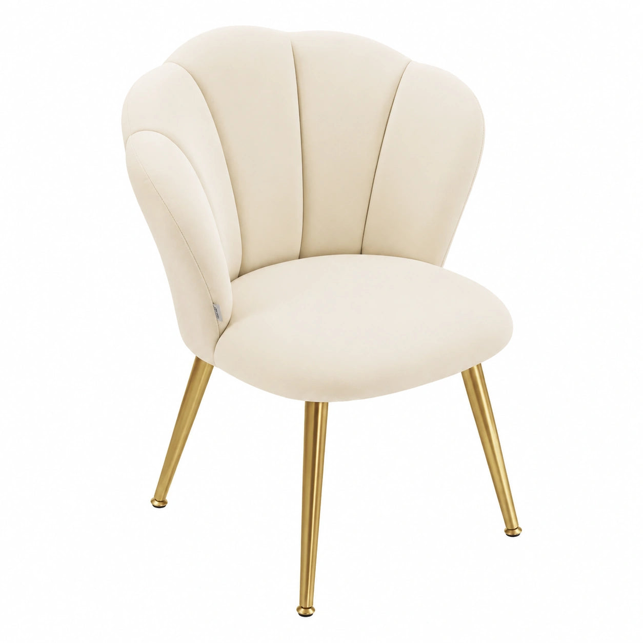 VASAGLE Polsterstuhl mit Blütenblatt-Design, Samtbezug, stabil bis 150 kg, Stahlbeine, für Esszimmer und Wohnbereiche, cremeweiß