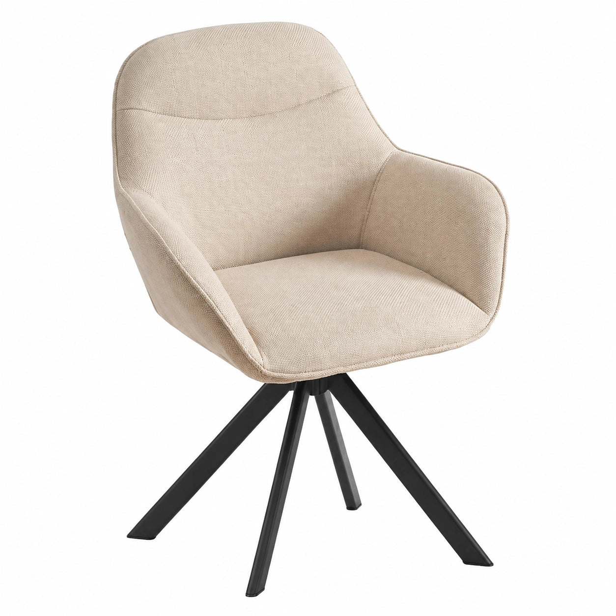 6er Set drehbare Esszimmerstühle mit Armlehne, Leinenpolster Beige, 360° Rotation, Metallbeine, für Esszimmer, Küche und Büro