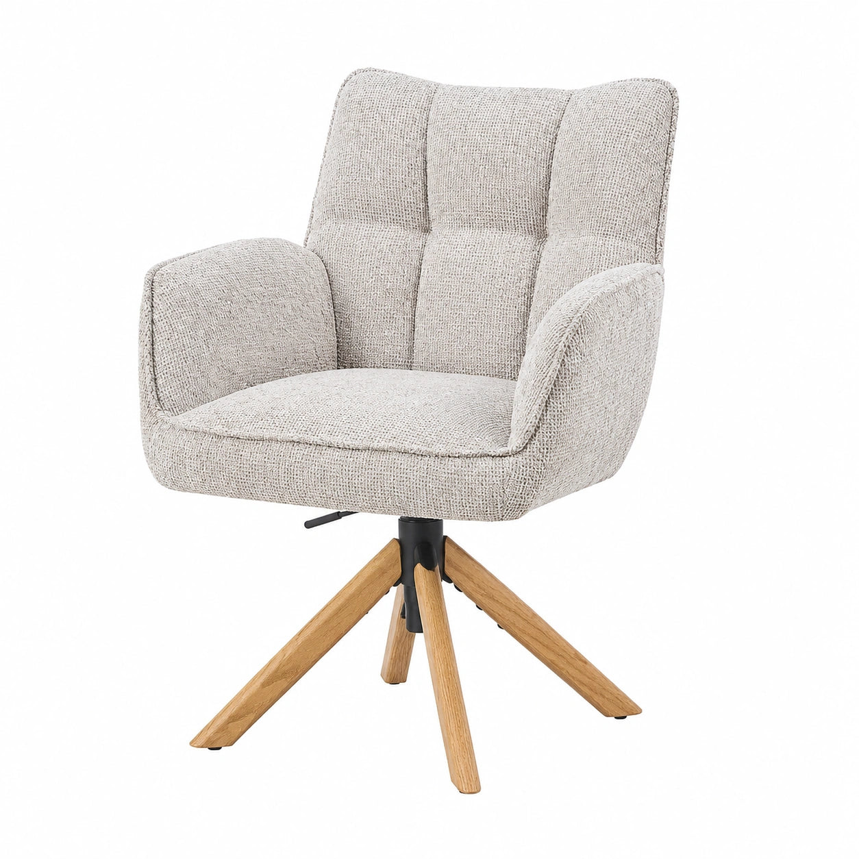 Ergonomische Esszimmerstühle 2er Set mit Eichegestell, drehbar & höhenverstellbar, hellgrauer Stoff