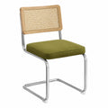 Retro Esstühle im Mid-Century-Stil, Handgewebte Rattanlehne, Chromstahl-Gestell, Weicher Samtbezug, 2er-Set, Grün
