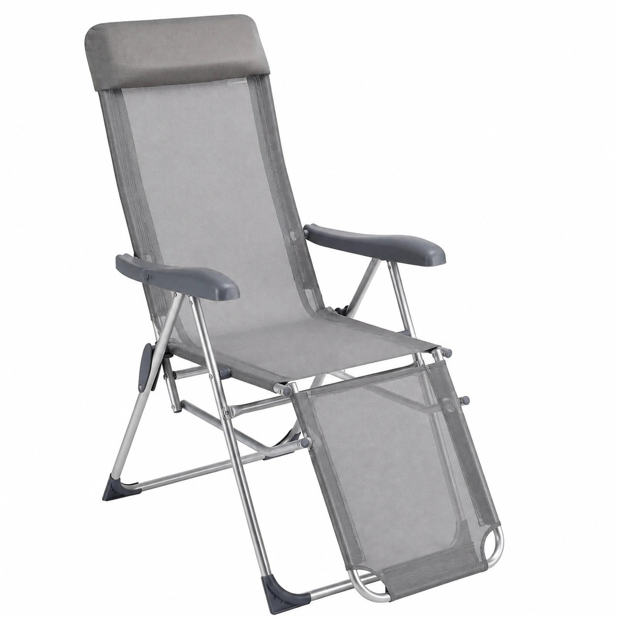 4er Set Aluminium Garten-Hochlehner mit Fußstütze, 7-fach verstellbar, klappbar, in Grau