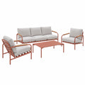 Gartenset HWC-O11: Aluminium 3-Sitzer, Sessel & Sofa mit Olefin-Bezug, Terrakotta/Beige